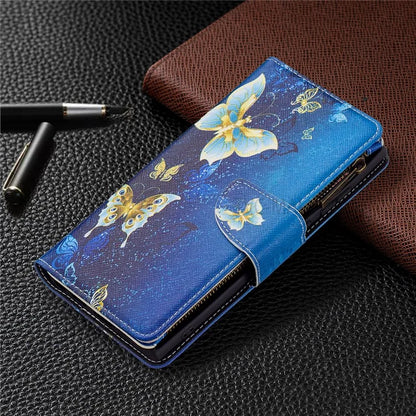 BF03 Pattern Printing PU Leather Magnetic Zipper Pocket Case Stand Flip Wallet Phone Cover with Strap for Samsung Galaxy S22 Ultra 5G