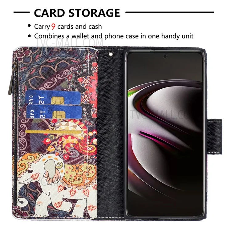 BF03 Pattern Printing PU Leather Magnetic Zipper Pocket Case Stand Flip Wallet Phone Cover with Strap for Samsung Galaxy S22 Ultra 5G