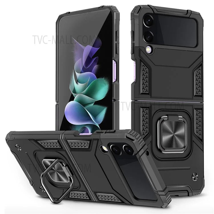 Rotation Ring Holder Kickstand Soft Flexible TPU + Hard PC Cover Anti-Slip Protective Phone Case for Samsung Galaxy Z Flip3 5G