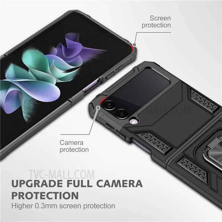 Rotation Ring Holder Kickstand Soft Flexible TPU + Hard PC Cover Anti-Slip Protective Phone Case for Samsung Galaxy Z Flip3 5G