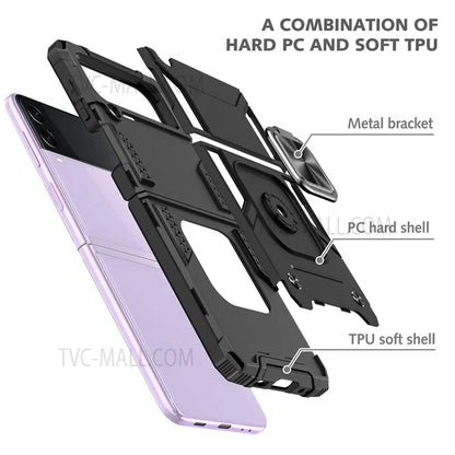 Rotation Ring Holder Kickstand Soft Flexible TPU + Hard PC Cover Anti-Slip Protective Phone Case for Samsung Galaxy Z Flip3 5G