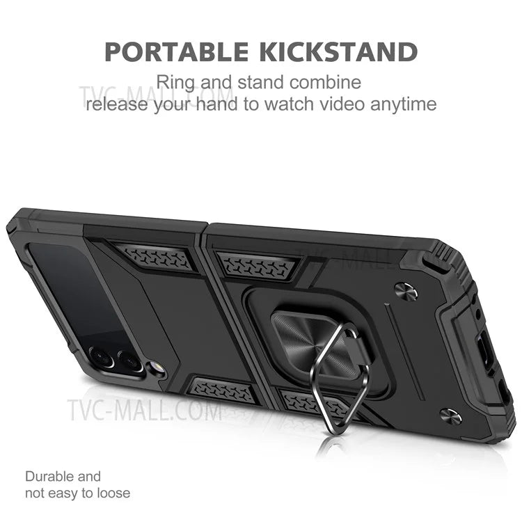 Rotation Ring Holder Kickstand Soft Flexible TPU + Hard PC Cover Anti-Slip Protective Phone Case for Samsung Galaxy Z Flip3 5G