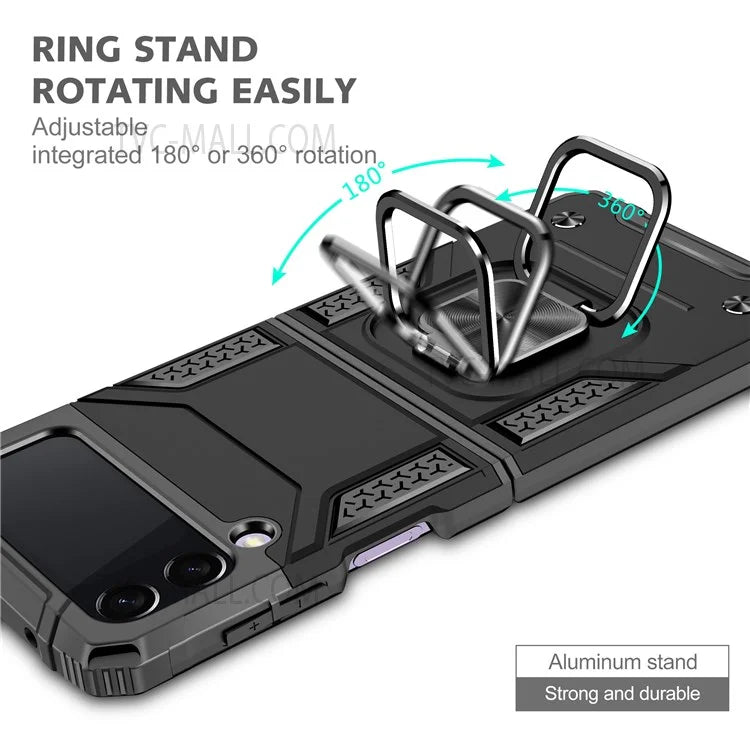 Rotation Ring Holder Kickstand Soft Flexible TPU + Hard PC Cover Anti-Slip Protective Phone Case for Samsung Galaxy Z Flip3 5G