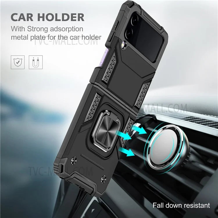 Rotation Ring Holder Kickstand Soft Flexible TPU + Hard PC Cover Anti-Slip Protective Phone Case for Samsung Galaxy Z Flip3 5G