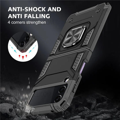 Rotation Ring Holder Kickstand Soft Flexible TPU + Hard PC Cover Anti-Slip Protective Phone Case for Samsung Galaxy Z Flip3 5G