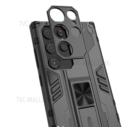 Anti-Fingerprint Hard PC + Soft TPU Shockproof Phone Cover with Kickstand for Samsung Galaxy S22 Ultra 5G