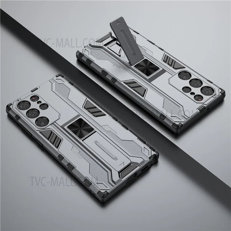 Anti-Fingerprint Hard PC + Soft TPU Shockproof Phone Cover with Kickstand for Samsung Galaxy S22 Ultra 5G