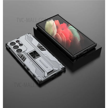 Anti-Fingerprint Hard PC + Soft TPU Shockproof Phone Cover with Kickstand for Samsung Galaxy S22 Ultra 5G