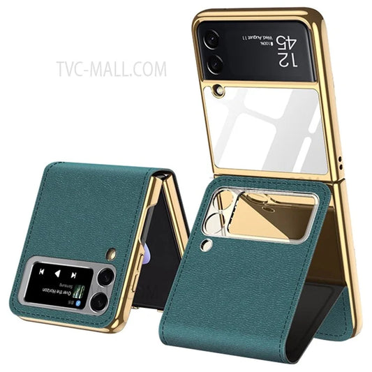 GKK For Samsung Galaxy Z Flip3 5G PC+PU Leather Phone Case Mirror Design Shockproof Foldable Phone Stand Case