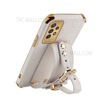 For Samsung Galaxy A33 5G Phone Protection Shell Wristband Kickstand Crocodile Texture Electroplating Precise Cutout PU Leather Coated TPU Anti-shock Phone Case