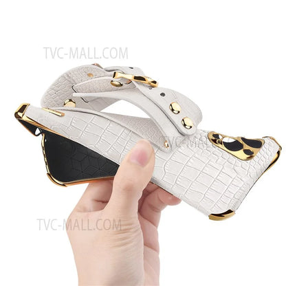 For Samsung Galaxy A33 5G Phone Protection Shell Wristband Kickstand Crocodile Texture Electroplating Precise Cutout PU Leather Coated TPU Anti-shock Phone Case