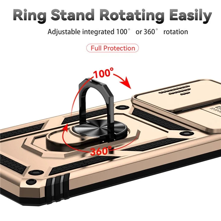 For Samsung Galaxy A33 5G Case Slide Camera Lid PC + TPU Phone Cover with Ring Kickstand
