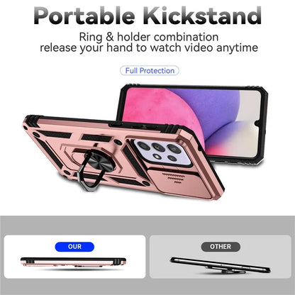 For Samsung Galaxy A33 5G Case Slide Camera Lid PC + TPU Phone Cover with Ring Kickstand