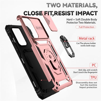 For Samsung Galaxy A33 5G Case Slide Camera Lid PC + TPU Phone Cover with Ring Kickstand