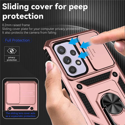 For Samsung Galaxy A33 5G Case Slide Camera Lid PC + TPU Phone Cover with Ring Kickstand