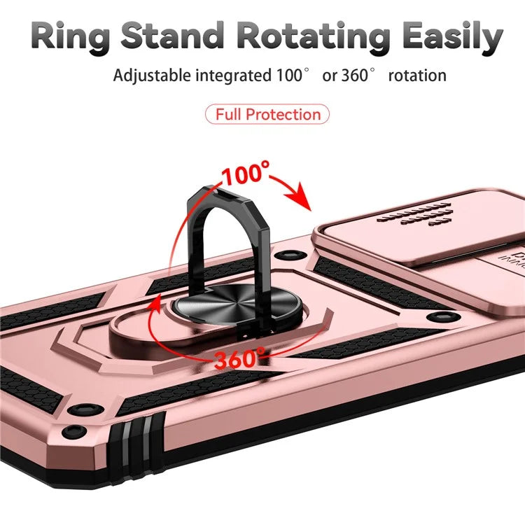 For Samsung Galaxy A33 5G Case Slide Camera Lid PC + TPU Phone Cover with Ring Kickstand