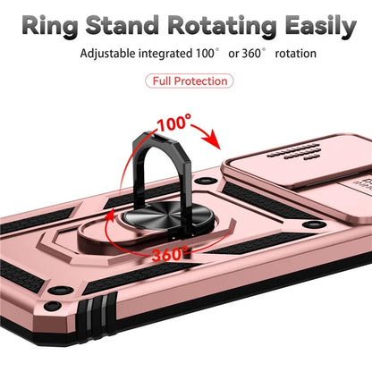 For Samsung Galaxy A33 5G Case Slide Camera Lid PC + TPU Phone Cover with Ring Kickstand