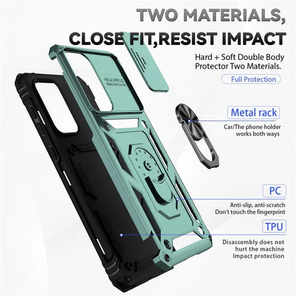 For Samsung Galaxy A33 5G Case Slide Camera Lid PC + TPU Phone Cover with Ring Kickstand