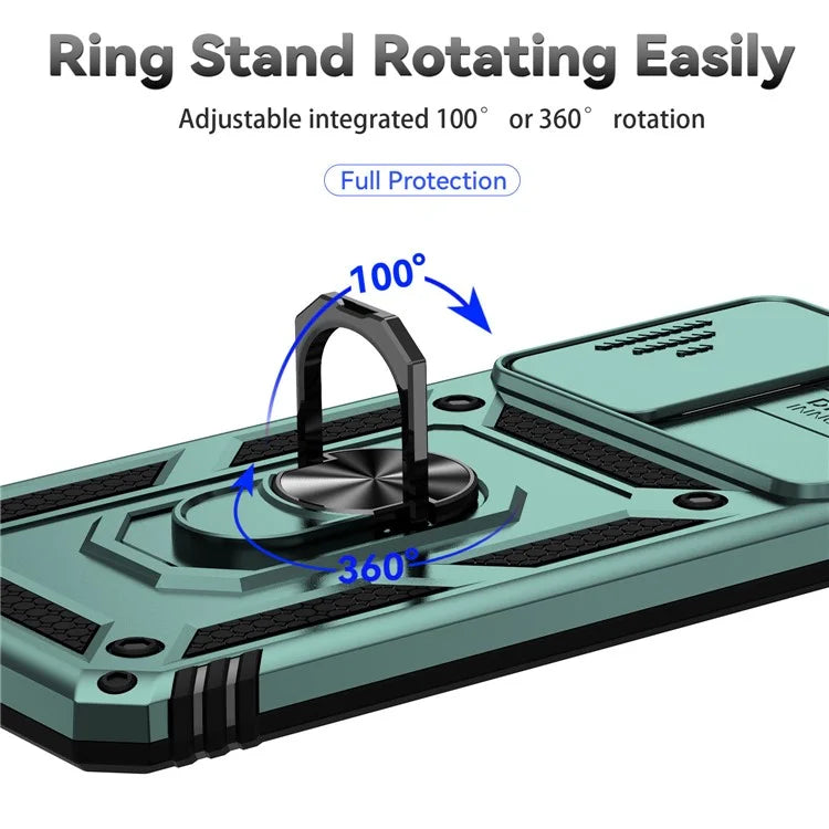 For Samsung Galaxy A33 5G Case Slide Camera Lid PC + TPU Phone Cover with Ring Kickstand