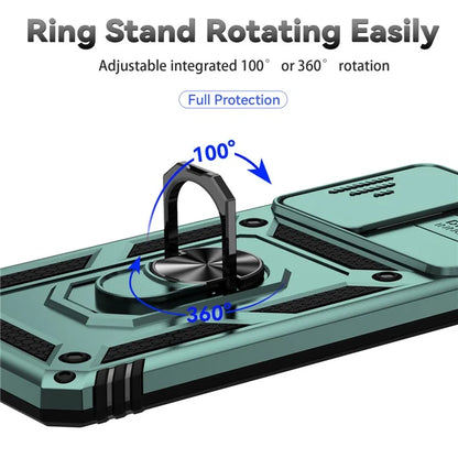 For Samsung Galaxy A33 5G Case Slide Camera Lid PC + TPU Phone Cover with Ring Kickstand