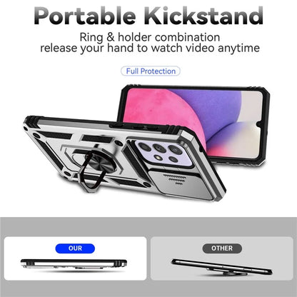 For Samsung Galaxy A33 5G Case Slide Camera Lid PC + TPU Phone Cover with Ring Kickstand