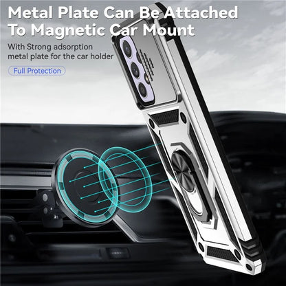 For Samsung Galaxy A33 5G Case Slide Camera Lid PC + TPU Phone Cover with Ring Kickstand