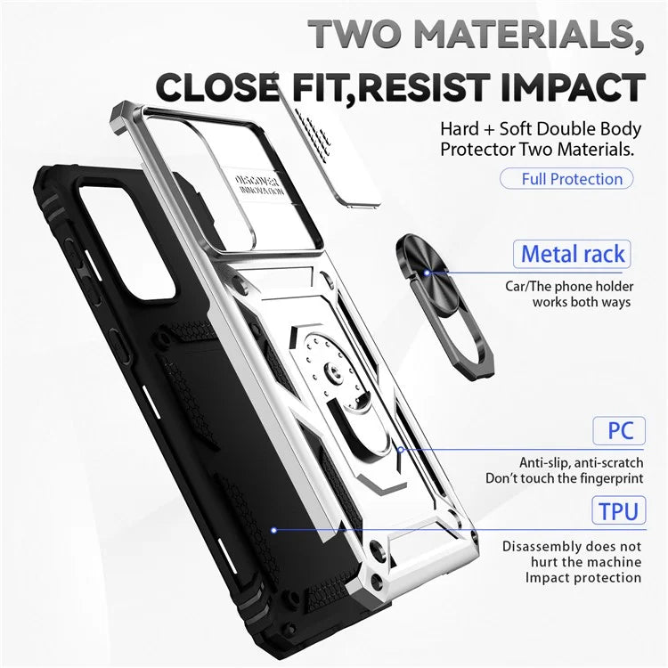 For Samsung Galaxy A33 5G Case Slide Camera Lid PC + TPU Phone Cover with Ring Kickstand