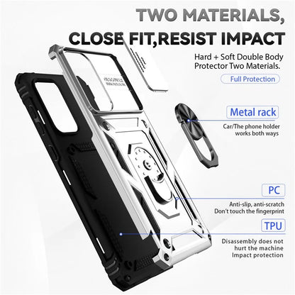 For Samsung Galaxy A33 5G Case Slide Camera Lid PC + TPU Phone Cover with Ring Kickstand