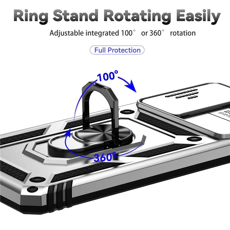 For Samsung Galaxy A33 5G Case Slide Camera Lid PC + TPU Phone Cover with Ring Kickstand