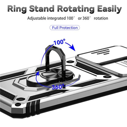 For Samsung Galaxy A33 5G Case Slide Camera Lid PC + TPU Phone Cover with Ring Kickstand