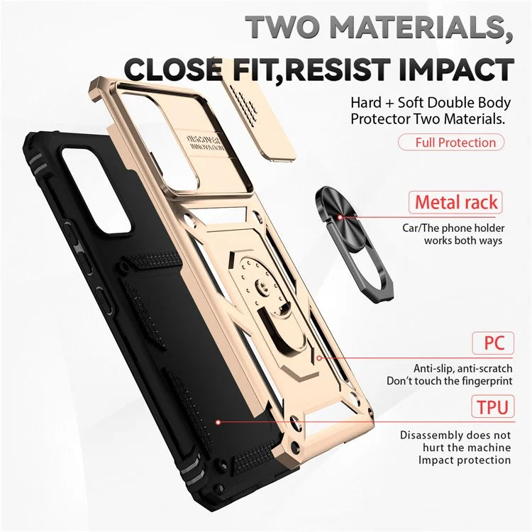 For Samsung Galaxy A53 5G Case Slide Camera Protection Ring Kickstand PC+TPU Phone Cover