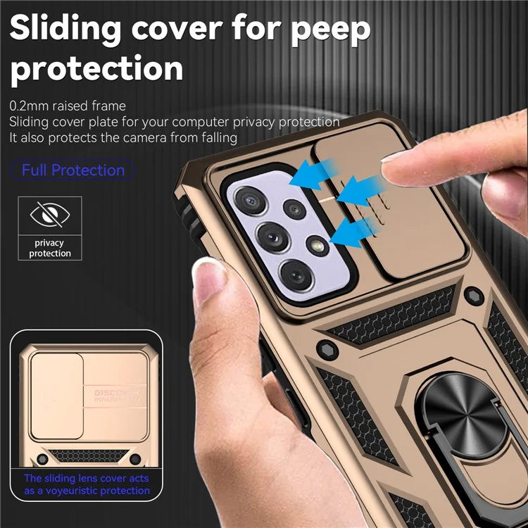 For Samsung Galaxy A53 5G Case Slide Camera Protection Ring Kickstand PC+TPU Phone Cover