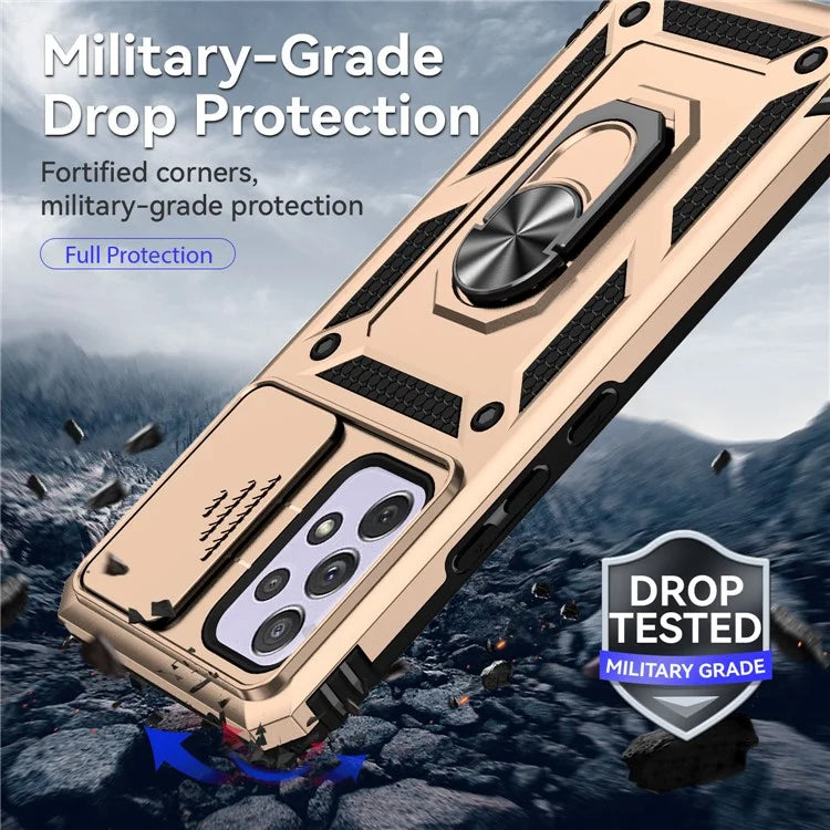 For Samsung Galaxy A53 5G Case Slide Camera Protection Ring Kickstand PC+TPU Phone Cover