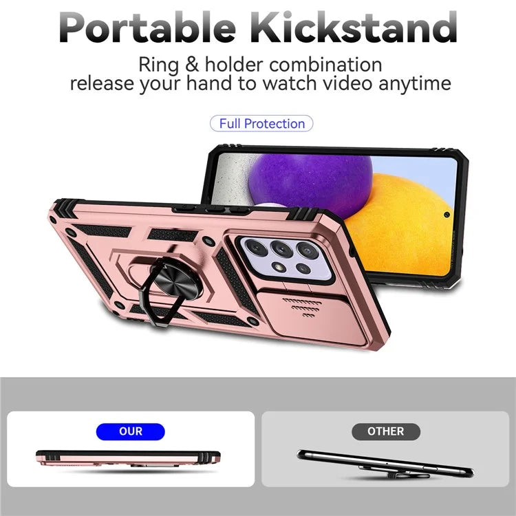 For Samsung Galaxy A53 5G Case Slide Camera Protection Ring Kickstand PC+TPU Phone Cover