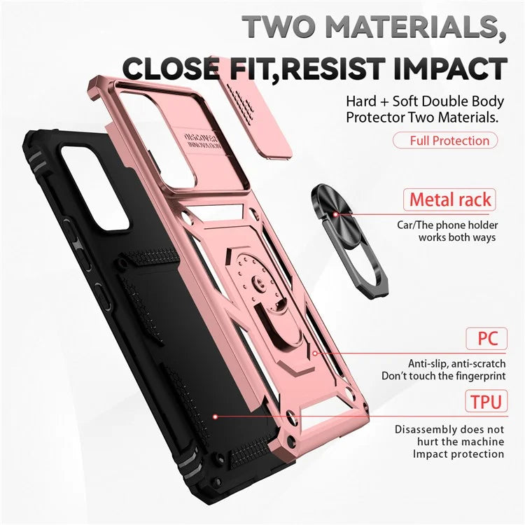 For Samsung Galaxy A53 5G Case Slide Camera Protection Ring Kickstand PC+TPU Phone Cover