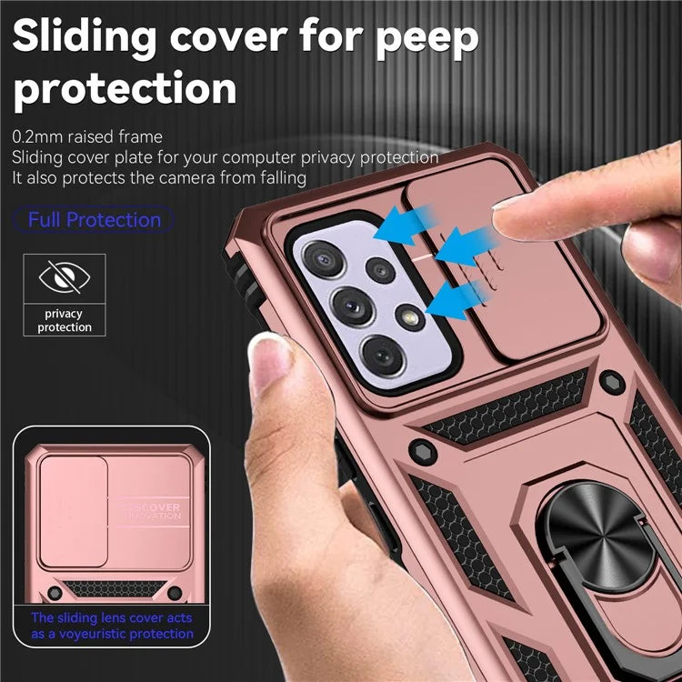 For Samsung Galaxy A53 5G Case Slide Camera Protection Ring Kickstand PC+TPU Phone Cover