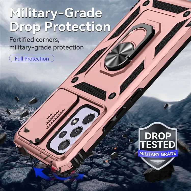 For Samsung Galaxy A53 5G Case Slide Camera Protection Ring Kickstand PC+TPU Phone Cover