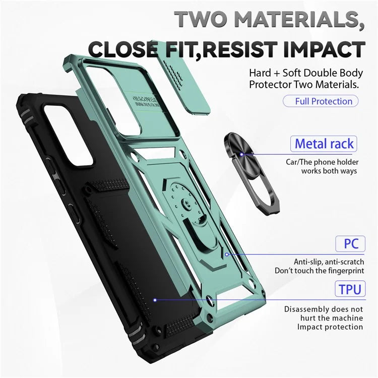For Samsung Galaxy A53 5G Case Slide Camera Protection Ring Kickstand PC+TPU Phone Cover