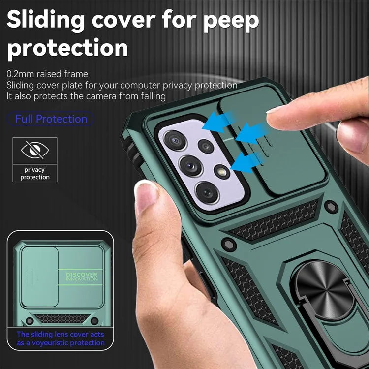 For Samsung Galaxy A53 5G Case Slide Camera Protection Ring Kickstand PC+TPU Phone Cover