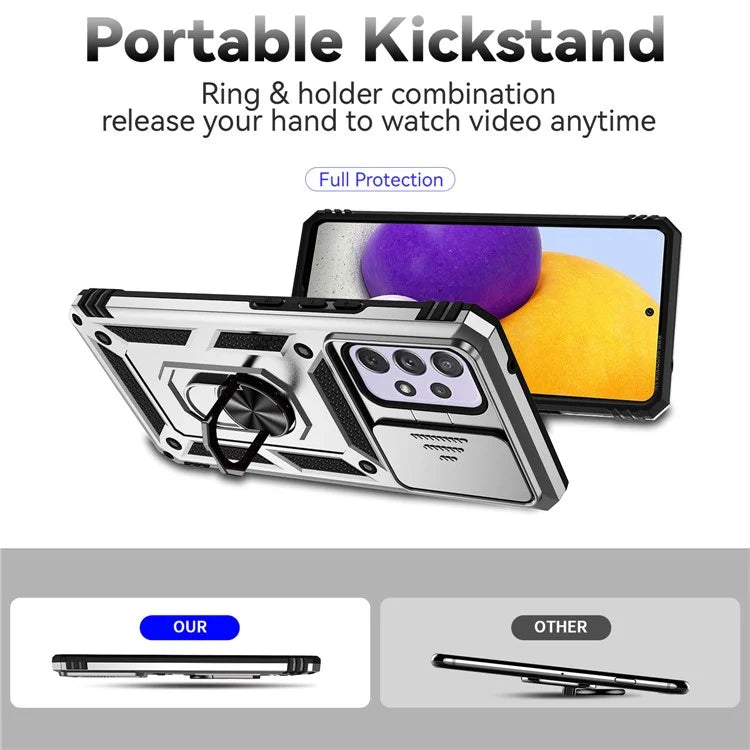 For Samsung Galaxy A53 5G Case Slide Camera Protection Ring Kickstand PC+TPU Phone Cover