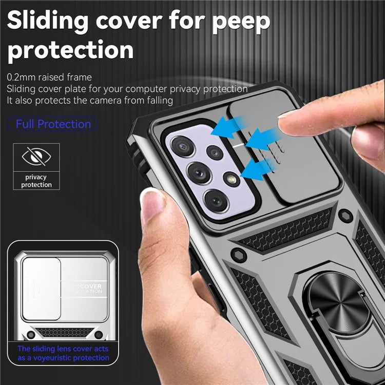 For Samsung Galaxy A53 5G Case Slide Camera Protection Ring Kickstand PC+TPU Phone Cover