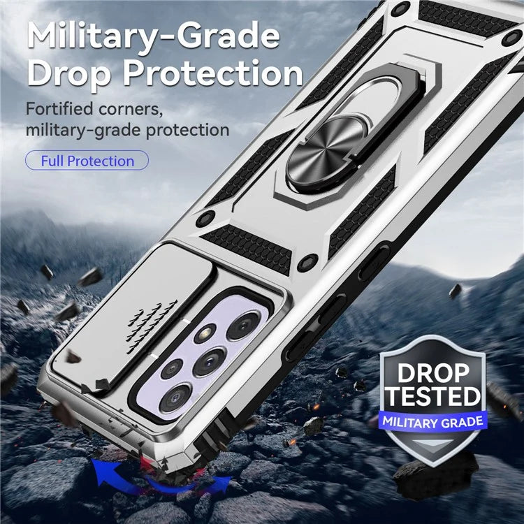 For Samsung Galaxy A53 5G Case Slide Camera Protection Ring Kickstand PC+TPU Phone Cover