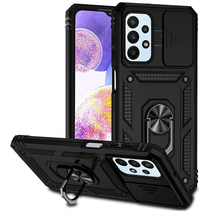 For Samsung Galaxy A23 4G / 5G Slide Camera Protector Phone Case Rotary Ring Kickstand PC + TPU Shell