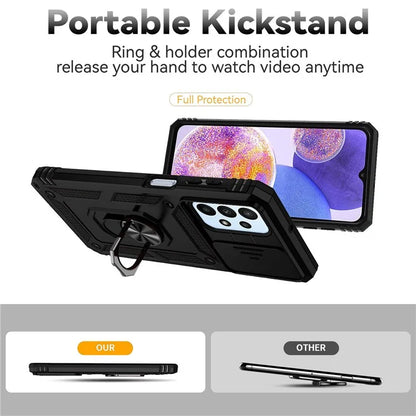 For Samsung Galaxy A23 4G / 5G Slide Camera Protector Phone Case Rotary Ring Kickstand PC + TPU Shell
