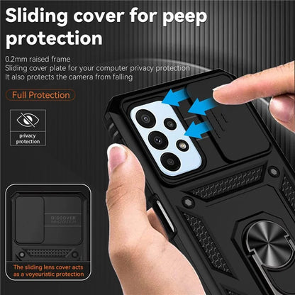 For Samsung Galaxy A23 4G / 5G Slide Camera Protector Phone Case Rotary Ring Kickstand PC + TPU Shell