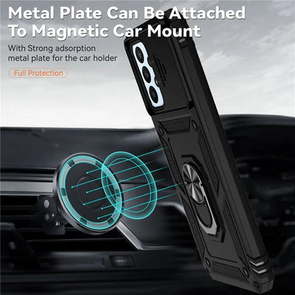 For Samsung Galaxy A23 4G / 5G Slide Camera Protector Phone Case Rotary Ring Kickstand PC + TPU Shell
