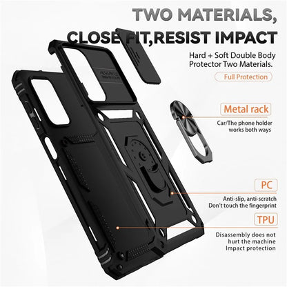 For Samsung Galaxy A23 4G / 5G Slide Camera Protector Phone Case Rotary Ring Kickstand PC + TPU Shell