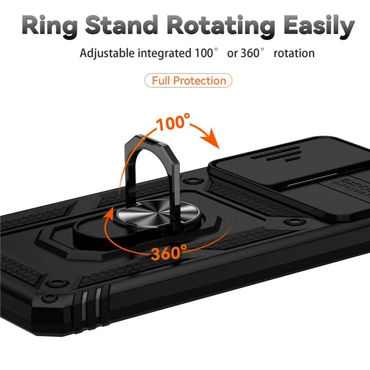 For Samsung Galaxy A23 4G / 5G Slide Camera Protector Phone Case Rotary Ring Kickstand PC + TPU Shell