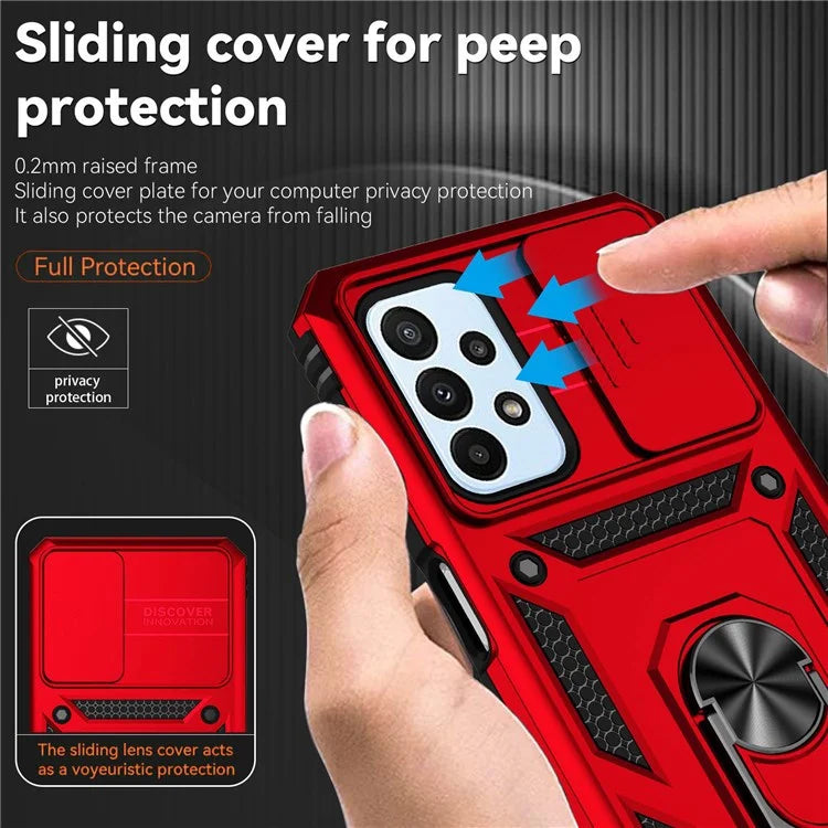 For Samsung Galaxy A23 4G / 5G Slide Camera Protector Phone Case Rotary Ring Kickstand PC + TPU Shell