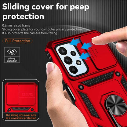 For Samsung Galaxy A23 4G / 5G Slide Camera Protector Phone Case Rotary Ring Kickstand PC + TPU Shell